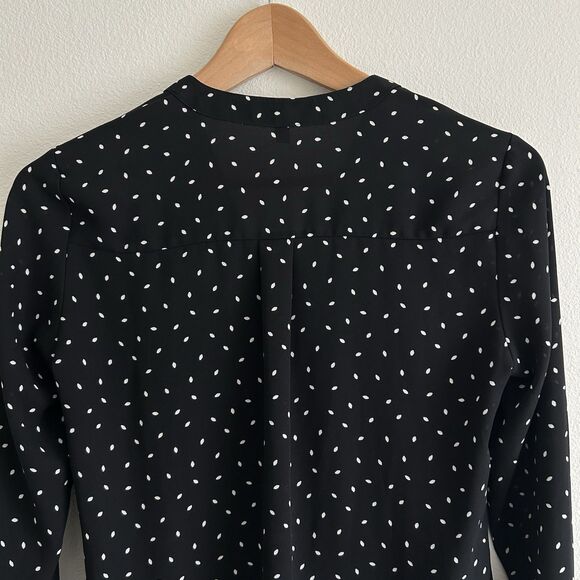 Express Black Semi Sheer Blouse Polka Dot White Leaves Size XXS Career Classic - Picture 12 of 16